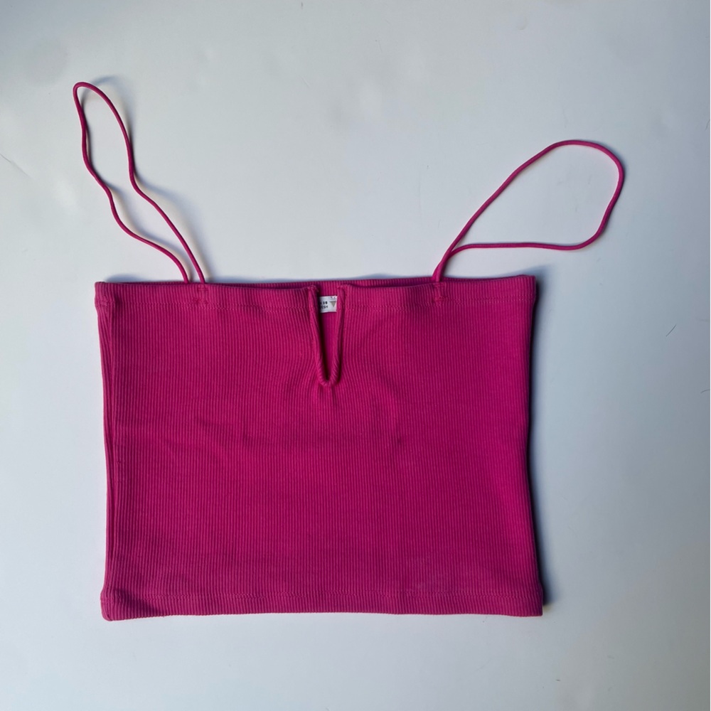 Zara Hot Pink Ribbed Bandeau Crop Top NWOT